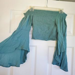 Long Sleeve Teal Crop Top